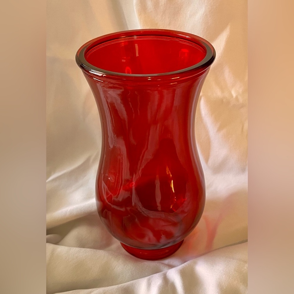 Ruby Red 9” Vase Geometric Festive Holiday Glass Ornamental Bold Cheerful Decor